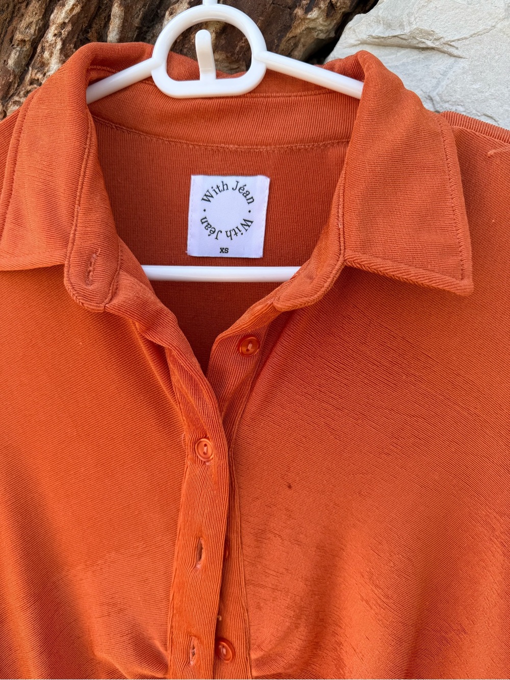 With Jean Orange Ruched Button-Front Dress - Picture 8 of 9
